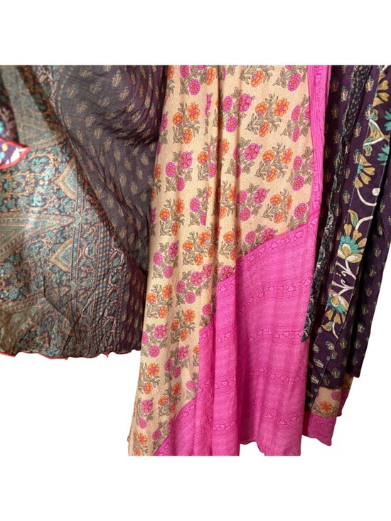 NWT Reversible Silk Wrap Skirt Boho Patchwork Maxi Festival Dress Large Hippie - Picture 2 of 6